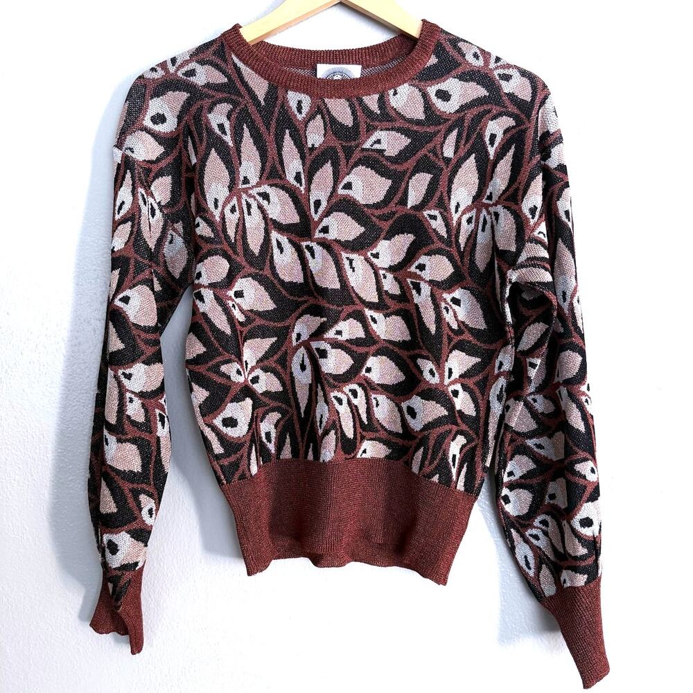 HAPPY SHEEP Italy brown tan beige metallic lurex Pine long sleeve sweater top